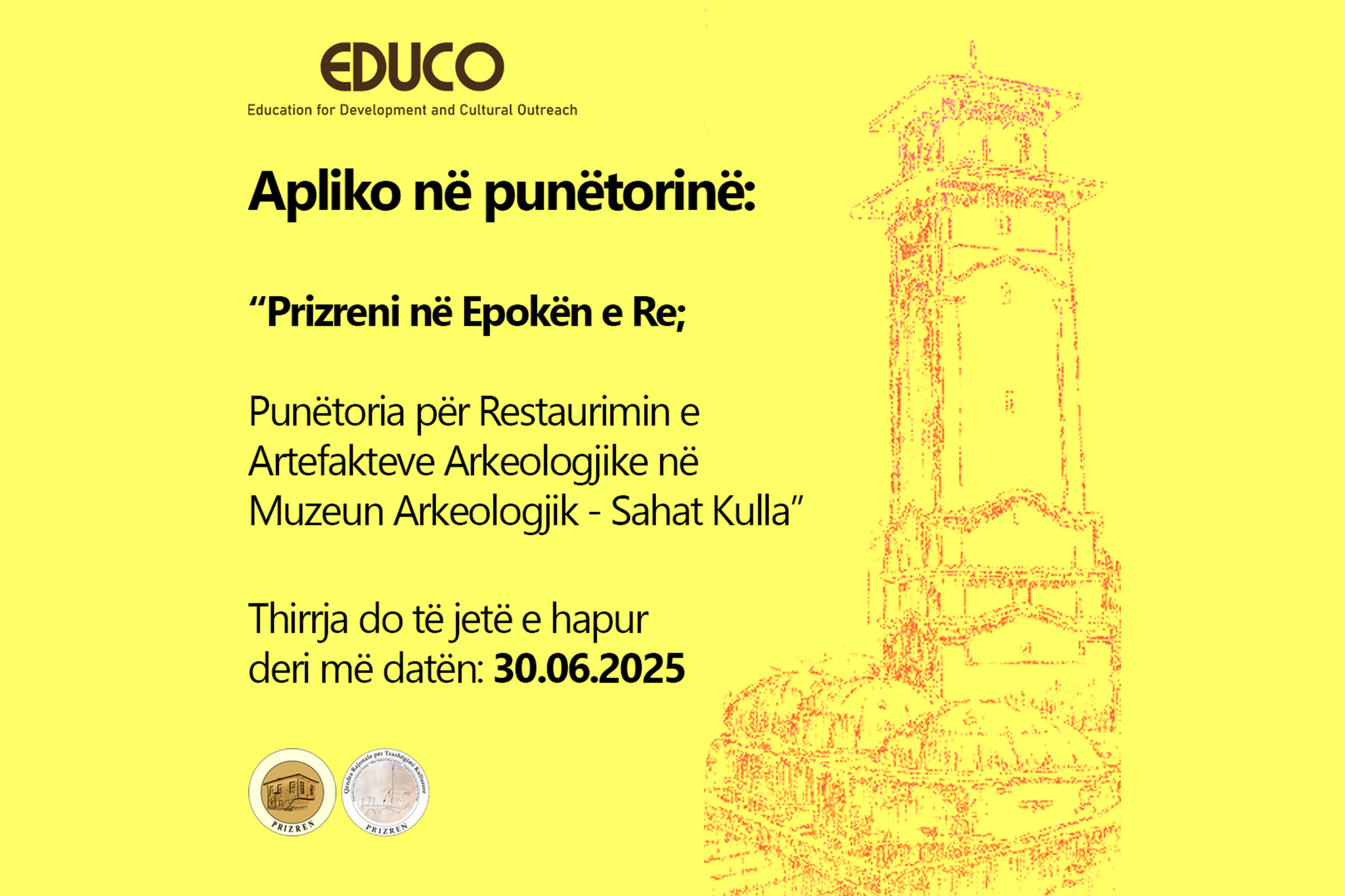 THIRRJE PËR PJESËMARRJE NË PUNËTORINË E RESTAURIMIT TË ARTEFAKTEVE ARKEOLOGJIKE